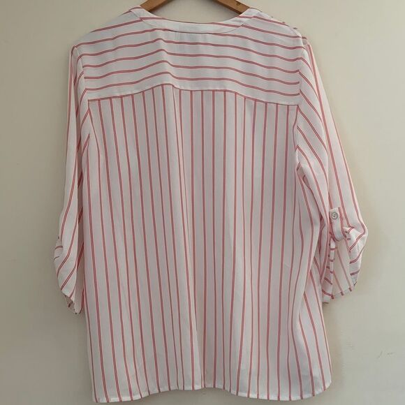 Chicos Sz 3 Striped Red and White Button-Up Nautical Tunic Top Blouse - Picture 6 of 8
